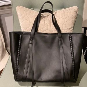 All Saints Black Leather Whipstich Tote